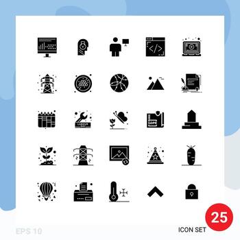 Stock Vector Icon Pack of 25 Line Signs and Symbols for lines coding data screen computer Editable Vector Design Elements