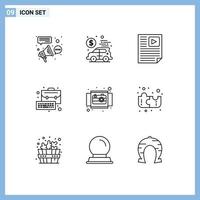 Group of 9 Modern Outlines Set for keyboard bag money business report Editable Vector Design Elements