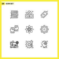 Modern Set of 9 Outlines Pictograph of science atom market sport gloves Editable Vector Design Elements