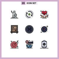 9 Universal Filledline Flat Color Signs Symbols of clothing mirror market dressing heart health Editable Vector Design Elements