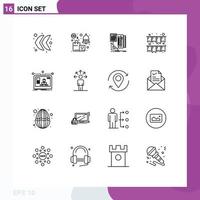 User Interface Pack of 16 Basic Outlines of user interface stationary party celebration Editable Vector Design Elements