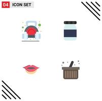 conjunto moderno de 4 iconos y símbolos planos, como carrito de ejercicios, petaca con mancuernas, compras, elementos de diseño vectorial editables vector