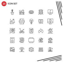 Pack of 25 Modern Lines Signs and Symbols for Web Print Media such as monitor vga business port track Editable Vector Design Elements
