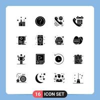 Solid Glyph Pack of 16 Universal Symbols of phone call customer calendar support Editable Vector Design Elements