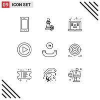 Outline Pack of 9 Universal Symbols of all time play laptop music control Editable Vector Design Elements