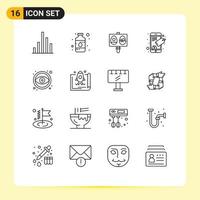 Pack of 16 creative Outlines of graphic design egg seo tag connect Editable Vector Design Elements