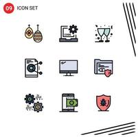 Universal Icon Symbols Group of 9 Modern Filledline Flat Colors of computer work programming sharing file Editable Vector Design Elements