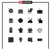 Modern Set of 16 Solid Glyphs Pictograph of charge calculate advertising send mail Editable Vector Design Elements