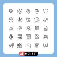 Mobile Interface Line Set of 25 Pictograms of love location help internet global Editable Vector Design Elements