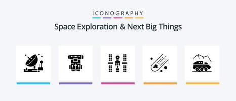 Space Exploration And Next Big Things Glyph 5 Icon Pack Including space. asteroid. cryonics. space. platform. Creative Icons Design vector