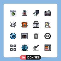 Universal Icon Symbols Group of 16 Modern Flat Color Filled Lines of branding hanging theatre drying user Editable Creative Vector Design Elements