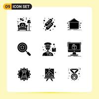 User Interface Pack of 9 Basic Solid Glyphs of man courier home search house Editable Vector Design Elements