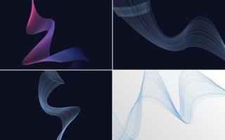 Set of 4 geometric wave pattern background Abstract waving line vector