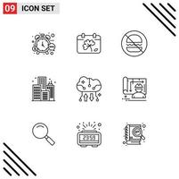 Editable Vector Line Pack of 9 Simple Outlines of cloud computing building spring life no Editable Vector Design Elements