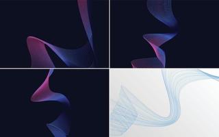 Set of 4 geometric wave pattern background Abstract waving line vector