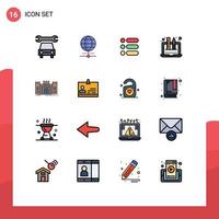 Mobile Interface Flat Color Filled Line Set of 16 Pictograms of fort castle task graphic design Editable Creative Vector Design Elements