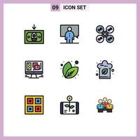 conjunto de 9 iconos de interfaz de usuario modernos símbolos signos para naturaleza web drone ventana computadora elementos de diseño vectorial editables vector