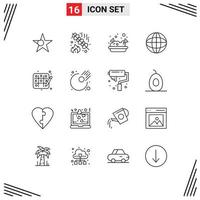 Mobile Interface Outline Set of 16 Pictograms of asteroid hobbies junk tic tac toe internet Editable Vector Design Elements