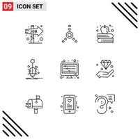 Modern Set of 9 Outlines Pictograph of waves mixer back to school equalizer virus Editable Vector Design Elements