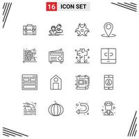 Group of 16 Modern Outlines Set for customer location employee science education Editable Vector Design Elements