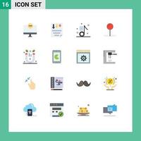 Group of 16 Flat Colors Signs and Symbols for computers report hardware low music Editable Pack of Creative Vector Design Elements