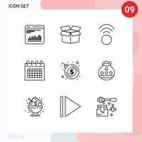 9 Universal Outlines Set for Web and Mobile Applications pot bombshell signal bomb explosion schedule Editable Vector Design Elements