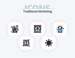 diseño de icono de paquete de icono lleno de línea de marketing tradicional 5. . precio. redes. código de barras. bloc vector