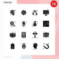 Modern Set of 16 Solid Glyphs and symbols such as search database help shopping monitor Editable Vector Design Elements