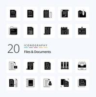 20 Files And Documents Solid Glyph icon Pack like database archive document music media vector