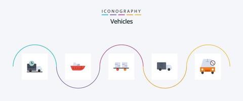 Paquete de 5 iconos planos de vehículos, incluido el automóvil. transporte. vehículos oruga. camión. montacargas vector