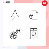 Mobile Interface Line Set of 4 Pictograms of audio internet sound document wheel Editable Vector Design Elements