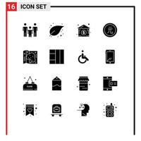 User Interface Pack of 16 Basic Solid Glyphs of location value dollar house finance coin Editable Vector Design Elements