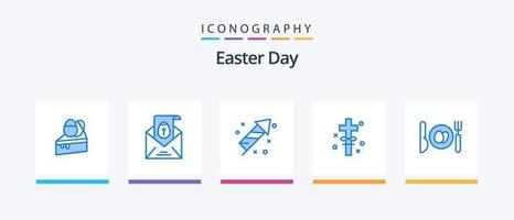 Easter Blue 5 Icon Pack Including egg. easter. fire work. holy. cross. Creative Icons Design vector