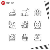 9 User Interface Outline Pack of modern Signs and Symbols of care communication lunch center call Editable Vector Design Elements