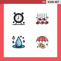 4 Universal Filledline Flat Colors Set for Web and Mobile Applications alarm drop time heart liquid Editable Vector Design Elements