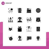 Solid Glyph Pack of 16 Universal Symbols of people business language app world globe Editable Vector Design Elements