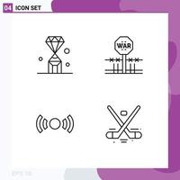 Pictogram Set of 4 Simple Filledline Flat Colors of gems occupy pen conflict essential Editable Vector Design Elements