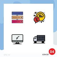 4 iconos creativos, signos y símbolos modernos de computación, red informática, dispositivo de descuento, elementos de diseño vectorial editables vector