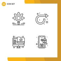 Mobile Interface Line Set of 4 Pictograms of gear folder setting repeat screen Editable Vector Design Elements