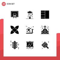 9 Thematic Vector Solid Glyphs and Editable Symbols of sports exercise education nature flower Editable Vector Design Elements