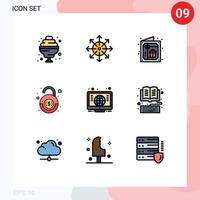 Universal Icon Symbols Group of 9 Modern Filledline Flat Colors of global security birthday robbery bank Editable Vector Design Elements