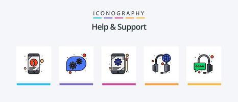 Help And Support Line Filled 5 Icon Pack Including first. support. center. operator. headset. Creative Icons Design vector