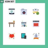 Mobile Interface Flat Color Set of 9 Pictograms of card school car education ok Editable Vector Design Elements