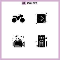 Pictogram Set of 4 Simple Solid Glyphs of motorbike mobile direction presentation notepad Editable Vector Design Elements