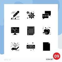 Universal Icon Symbols Group of 9 Modern Solid Glyphs of data heartbeat marketing heart medical Editable Vector Design Elements