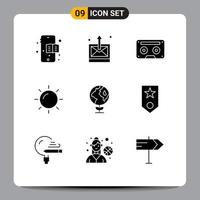 9 Thematic Vector Solid Glyphs and Editable Symbols of circled ecology audiotape eco rise Editable Vector Design Elements