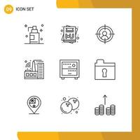 Group of 9 Modern Outlines Set for private folder man work deck Editable Vector Design Elements