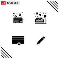 Set of 4 Modern UI Icons Symbols Signs for card up couch finance study Editable Vector Design Elements