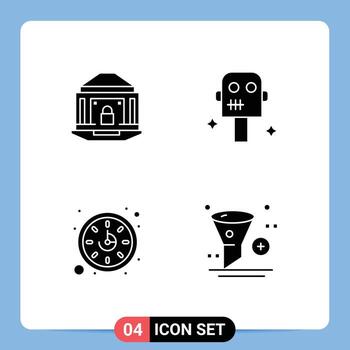 4 Universal Solid Glyphs Set for Web and Mobile Applications bank time lock suit add Editable Vector Design Elements