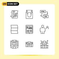 Set of 9 Modern UI Icons Symbols Signs for heart monitoring develop travel location Editable Vector Design Elements